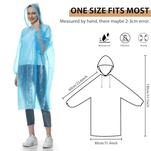 Rain Poncho for Adults, 10 Pack Waterproof Poncho, Disposable Rain Ponchos — view 2