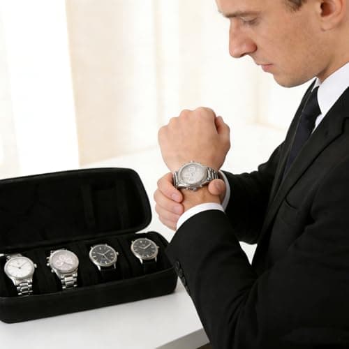 Lansls Hard Watch Travel Case 4 Slots, Portable Watch Box Organizer For Men And Women With Anti-Slip Pillows, Shockproof Eva Storage Display For Smart Watches & Wristwatches, Black — view 6