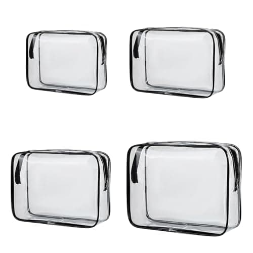 XianXiKaiTech 4-Pack Clear Toiletry Bag TSA Approved PVC Waterproof Travel Makeup Wash Cosmetic Bags for Family, Men, Women (Large, Medium, Small, Minimum Size).