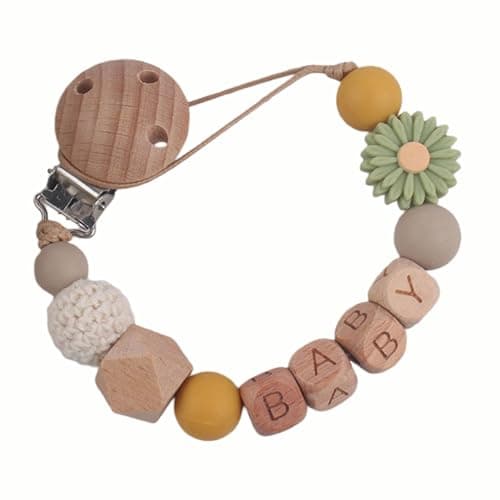 Play Activity Toy Flower Pacifier Clip Silicone Bead Pacifier Clip For Baby Girls And Boys With Birthday Present Lollipop Beadless Silicone Baby Wood (Mint Green, One Size)