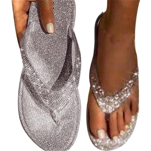 Rhinestone Embellished Flip Flops for Women with Comfort Arch Support Fashionable Summer Beach Travel Walking Thong Style Slip On Indoor Outdoor Lightweight Non-Slip Slippers Yoga Mat Cushion Sandals — view 4