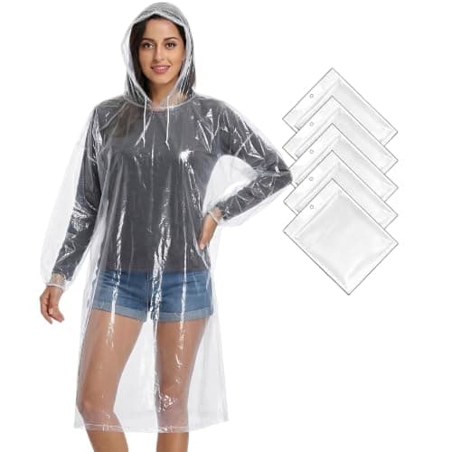 Cosowe Rain Ponchos Waterproof Adults, 5 Pack Clear Raincoats Disposable, Family Pack Festival Plastic Coats for Women Men with Sleeves Hood
