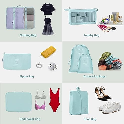 Packing Cubes for Suitcase,Lychico 9pcs Travel Luggage Packing Organizers Waterproof Travel Essentials Bag Clothes Shoes Storage Bags, Blue — view 5