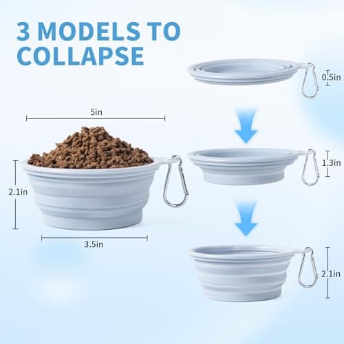 SLSON Collapsible Dog Bowl, 2 Pack Macaron Color Foldable Travel Dog Feeder Bowl Portable Silicone Pet Food Water Dish for Dogs Cats Camping Hiking (Macaron Blue and Light Grey) — view 4