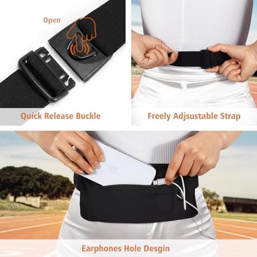 WHIPPY Running Belt for Phone Bag Running Gifts for Women Fanny Pack for Men Elastic Runners Money Belt Phone Holder Hiking Waist Pack, Black — view 3