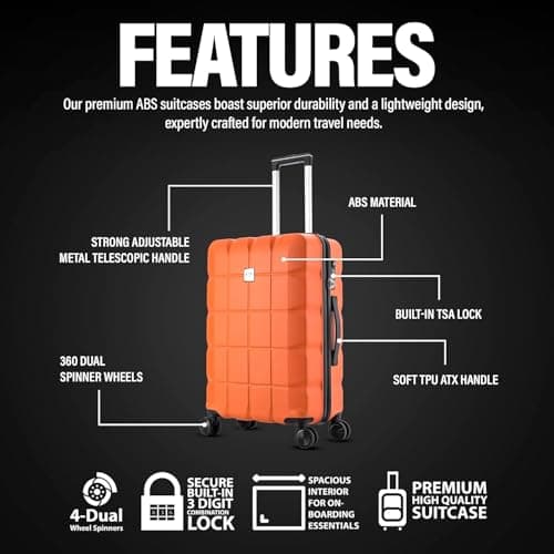 ATX Luggage Large Suitcase on 4 Dual Spinner Wheels Super Lightweight ABS Hard Shell Hold Check in with Built-in TSA Lock(Orange, 110 Liter) — view 2
