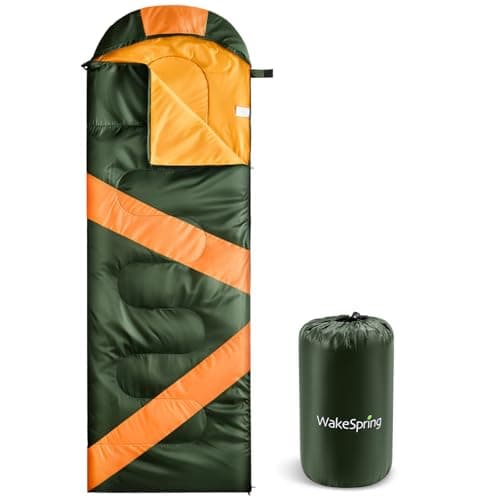 WakeSpring 3-Season Sleeping Bag for Camping - Windproof & Water-Repellent (170T Shell) - 1.2kg Lightweight & Portable - Zip-Together Double Size for Couples & Families (Army Green)