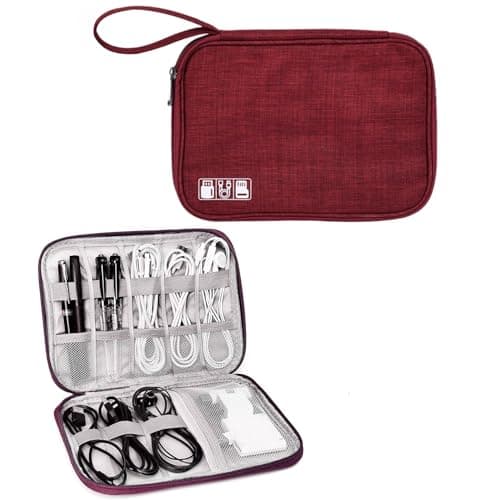 Woodland Cable Bag and Cable Organiser Bag is a Travel Essentials Electronics Travel Organizer for Chargers, Cables, USB Drive, SD Card, Power Bank and Hard Disk with Handle (Red, Small)