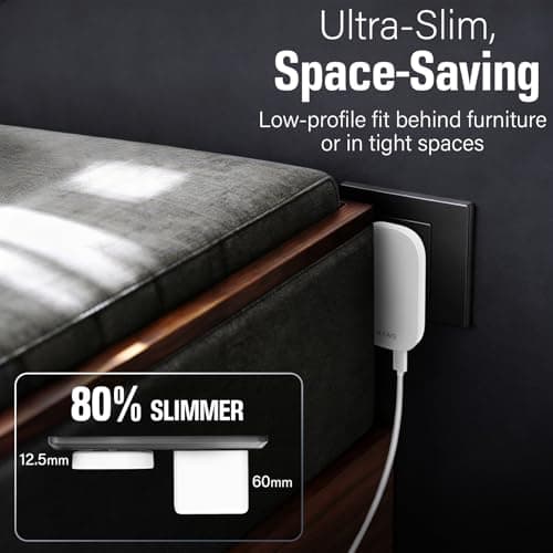 30W Dual Port Fast Charger Plug, Ultra Slim USB C PD + USB A QC, White UK — view 3