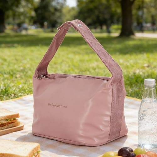 MAGICLULU Bento Bag Pu Leather Reusable Thermal Lunch Box Carrier Top Handle Insulated Cooler Tote for Travel Meal Prep Women Girls — view 4