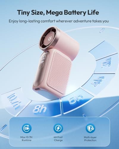 gaiatop Portable Handheld Mini Fan, 6 Speeds 16900 RPM High Velocity Personal Summer Essential with LED Display, USB Rechargeable, with Lanyard for Makeup — view 6