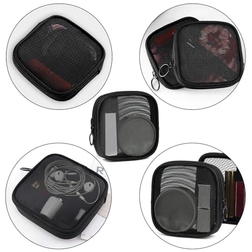 2 Pcs Small Make Up Bag,Mini Mesh Makeup Bag Organizing Pouch Nylon Small Purse Portable Electronics Accessories Multi-Functional Cosmetic Case Storage Makeup Bags Offices Travel Kit — view 5