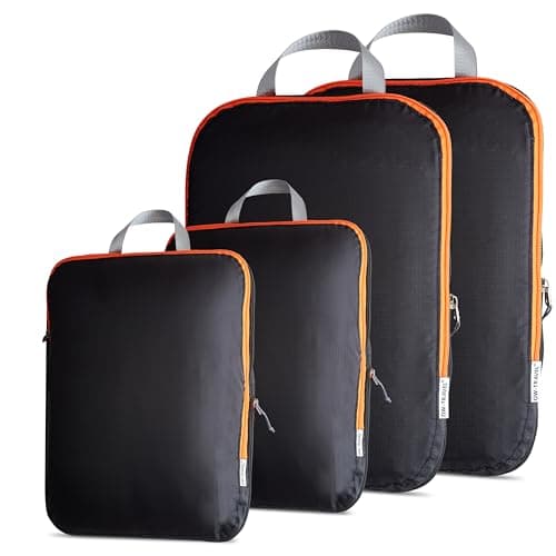 OW-Travel Compression Packing Cubes for Suitcases, Black, 2 Medium, 2 Large