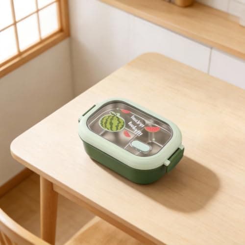 LatoYard Insulated Lunch Box Stainless Steel Compartment Food Storage 1000ml Portable Thermal Carrier for Kids Adults Picnic Travel Outdoor(Green) — view 2