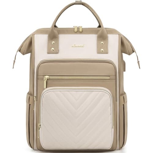 LOVEVOOK Laptop Backpack Womens, 15.6 inch Laptop Rucksack Bag for Women, Large Ladies Backpacks Waterproof School Bags with USB Port, Fashion Daypacks for Work Travel Teacher Nurse, Khaki Beige