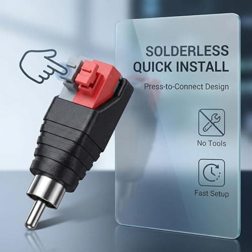 SGETHCH 4 Pcs Rca to Speaker Wire Adapters,Rca to Speaker Cable Adapter,Gold Plated Rcas Male to Av Screw Terminal Adapter,Spring Press Balun Phono Plug Connectors,for CCTV Home Audio & Subwoofer — view 6