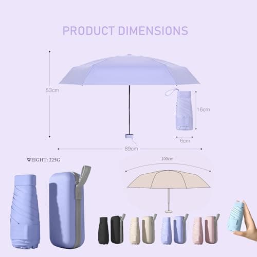 BICUIYIT Mini Folding Travel Umbrella|Pocket Umbrella, Uv Protection & Storage Box | Portable, Compact & Lightweight For Outdoor, Office, Car & Daily Use | For Women, Men & Girls (Orange) — view 2