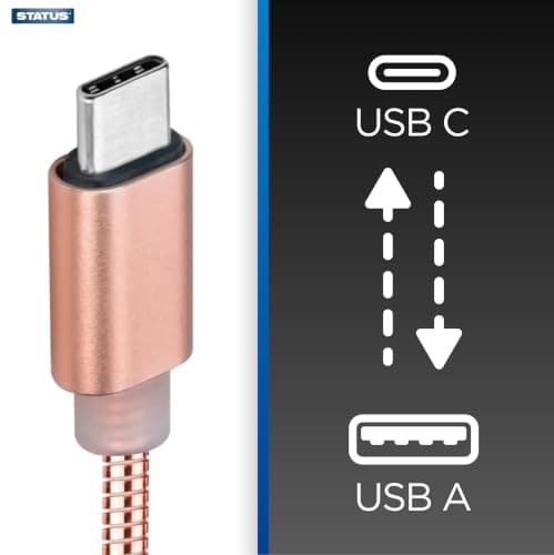 Status USB A to USB C Charge Cable, 1M Durable, 5w Charging Cable, High-Speed Data Sync, Rose Gold Metal, (Pack of 1), ATC1MMRGL10 — view 4