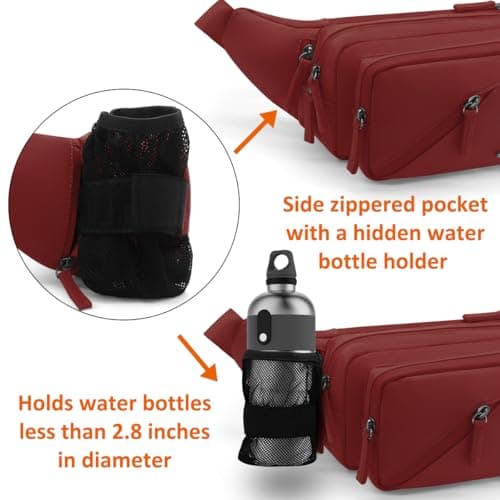 REETEE Bum Bag Fanny Pack Men Women Water Resistant Waist Packs Sports Waist Bag with Bottle Holder, Walking Waist Pack Bumbag with Adjustable Belt for Running Travel Cycling Outdoor Sport (Wine Red) — view 3