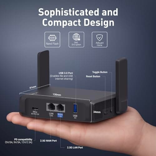 GL.iNet GL-BE3600 Slate 7 Wi-Fi 7 Travel Router Touchscreen 2.5G | Dual-Band Wi-Fi 7, dual 2.5G ports, OpenWrt 23.05, touchscreen, OpenVPN plus WireGuard, 300 g pocket size — view 5