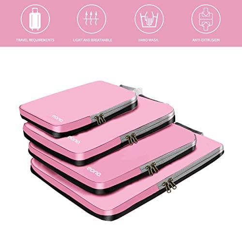 Eono Compression Packing Cubes, Luggage Organiser Set, Extensible Suitcase Organiser, Packing Organisers for Suitcases, Packing Cubes for Travel or Home Storage - Pink, 4 Set — view 3