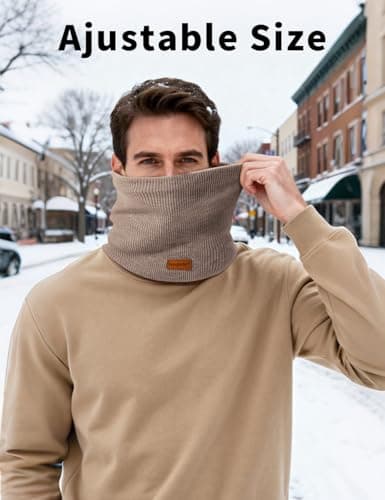 Beesgarden Winter Neck Warmer Snood with Gift Box and Greeting Card, Soft and Comfortable Fluff Lining, Outdoor Warm Scarf for Walking Cycling Hiking Skiing - Kaki — view 3