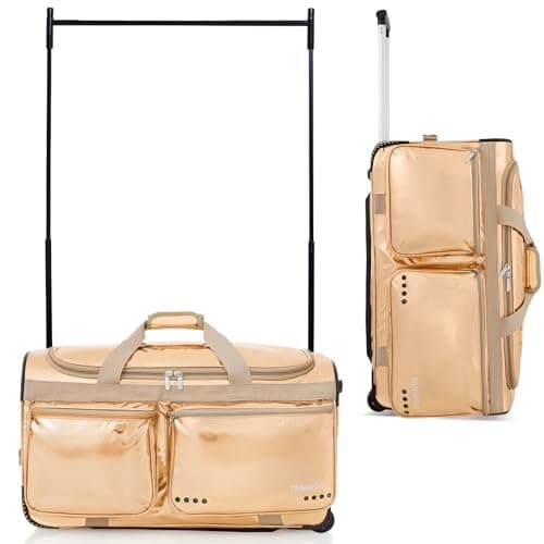Fanwoli 28" Competition Bag with Garment Rack | Prism-Glowing Collection | Waterproof Iridescent Fabric | Ideal Dance Duffle Bag for Dancer Cheerleader | Limited Edition Rose Gold