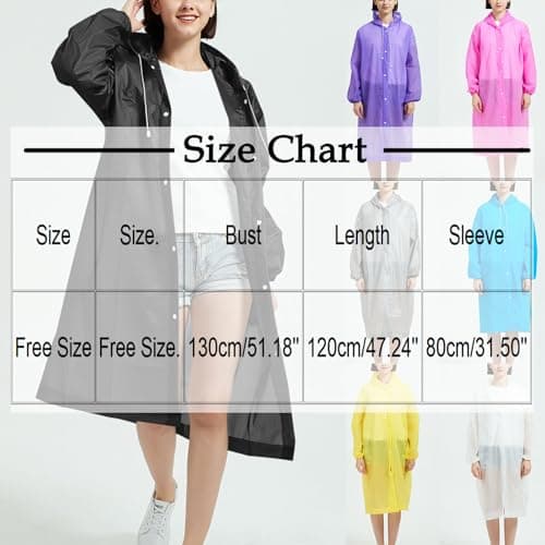 Mrat Rain Ponchos for Adults EVA Reusable Waterproof Sun Protection Raincoats Lightweight Breathable Trench Coat Emergency for Women Men with Hood and Drawstring Outdoors, Camping,Hiking,Walking — view 2