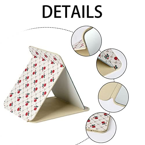 OSDUE Folding Tabletop Mirror, 20.5 * 15.5cm Beige PU Leather Portable Travel and Desktop Vanity Mirror with Stand for Office Desk, Vanity Table, Camping — view 3