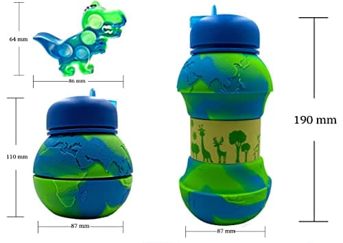 CARESWAY Kids Water Bottle with Keyring – 500 ml Girls and Boys Drinking Bottle For School - Leakproof Collapsible Reusable BPA Free for Children Drinks – Earth Globe — view 3