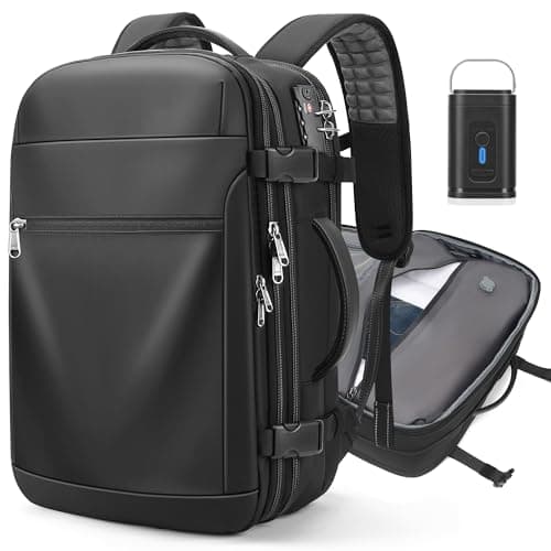 LOKASS Vacuum Seal Compression Travel Backpack 60L Expandable, Anti Theft Travel Cabin Bag, Water Resistant Carry on Backpack, School Rucksack Gift for Men and Women, Black
