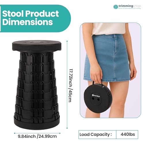 Trimming Shop Telescopic Folding Stool Portable Seat 440lbs, Black — view 3