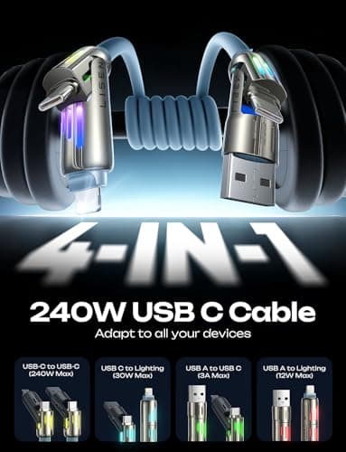 LISEN iPhone Cords Fast Charging 6 FT, 4 in 1 Charging Cable with Light, USB A/C to C/L Multi Charging Cable for iPhone 16 15 14 Pro Max/MacBook/iPad Pro/SamSungS25, Sky Blue iPhone Cord — view 2