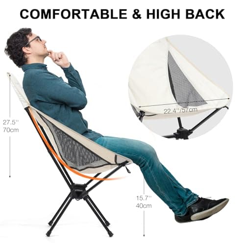 Outplea High Back Lightweight Compact Camping Chair for Adults, Outdoor Folding Chair Backpacking for Beach Fishing, White — view 6