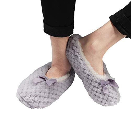 BambooMN Adult Super Soft Warm Cozy Fuzzy Soft Touch Sleeper Slippers Non-Slip Lined Socks – Light Grey Lavender – X-Large (UK Size 8-9) — view 2