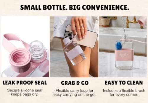 hydr Mini Flat Water Bottle for Handbags | 240ml Slim Leakproof BPA-Free Tritan Small Water Bottle (Dusty Pink) — view 4
