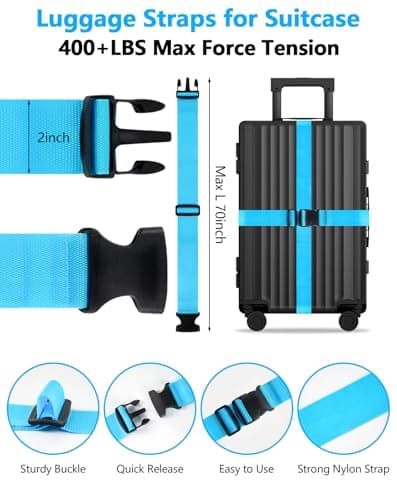 BILIONE 2Pcs Luggage Straps for Suitcases with Add A Bag Strap, 75" Long Adjustable Luggage Identifiers Nylon Travel Belt TSA Approved (Green) — view 3