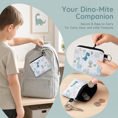 SOLVIO Cute Dinosaur Coin Purse for Boys Girls, Mini Coin Pouch Small Zip Wallet for Kids Toddler, Portable Change Bag Key Ring Wallet for Women Men — view 6
