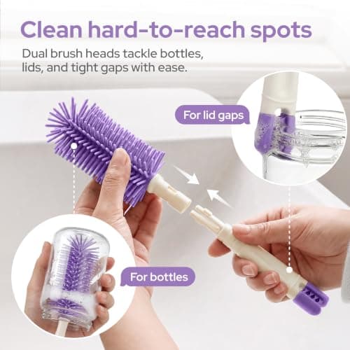 lalalark 7-in-1 Portable Baby Bottle Brush Kit, Silicone Cleaner, Purple — view 4