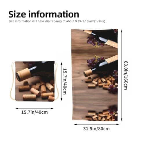FHECVBN 2 in 1 Packable Towel Bag,Soft Absorbent Pool Towels Backpack Quick Dry Lightweight Beach Towels Wine Bottle Corks Grapes Drawstring Bag for Travel Camping Sports Picnic — view 3
