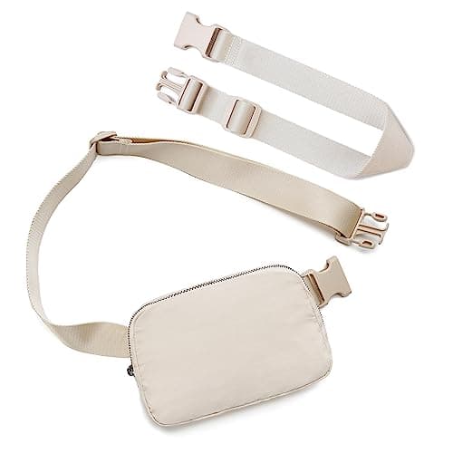 Belt Bag Waist Pack Bum Bag Crossbody Fanny Pack for Women and Men with Extender Strap Small Waist Pouch for Travel Workout Running Hiking(Beige+strap), Beige+strap