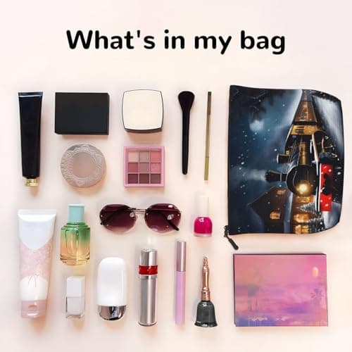 Winter Christmas Snow Night Railway Train Versatile Travel Makeup Bag Travel Pouch with Zipper Accessories Organizer — view 3