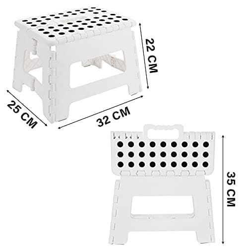 Step Stool for Kids & Adults - 9 inch Plastic Folding Stepping Stool for Kitchen Bathroom Garden and Outdoor, Portable Foldable Stool Holds up to 150KG (White) — view 6