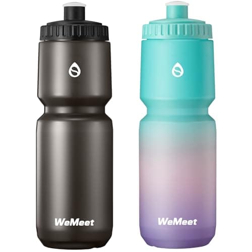 WEMEET Lightweight Cycling Water Bottle 2-Pack, Fits Most Bike Cages, Squeeze Water Bottle for Cycling, Running, Fitness(Black & Green Pink Purple, 1000ml)