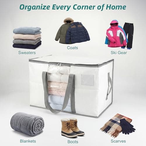 RLAVBL 90L Storage Bags with Zips 4 Pack, Heavy Duty Large Moving Bags with Handles and Label Pocket, Clear Window Packing Laundry Bags for Clothes, Blankets and Bedding, Grey and White — view 6