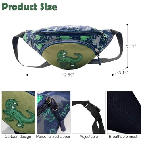 Kids Fanny Pack, Cute Dinosaur Kids Bum Bag Bumbag Waist Pack Cartoon Hipsack Belt Bag Small Belt Bum Bag Crossbody Purse Waist Pouch for Toddler Girls Boys Running Hiking Travel Sports — view 2