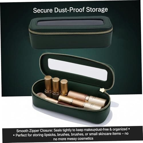 Portable Makeup Brush Bag Waterproof Leather Clear Cosmetic Case, Silm Toiletry Organizer for Brushes & Essentials (Green, 7.5x2.4x2.4 Inch) — view 5
