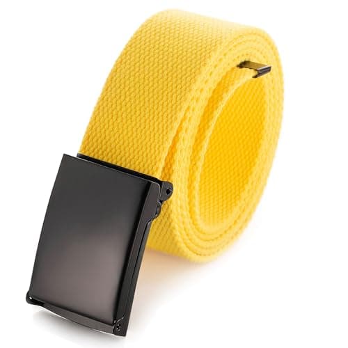 Mile High Life Cut To Fit Canvas Web Belt Size Up to 52" with Flip-Top Solid Black Military Buckle (Yellow)
