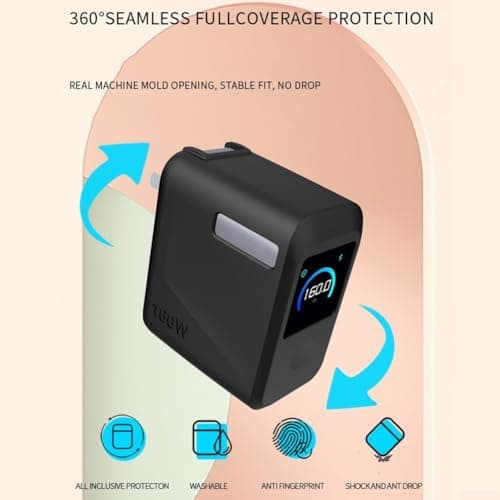 Zeroupshop Shockproof Silicone Protective Case Compatible for Anker for Prime Charger 160W 3 Ports Smart Display, Precise Fit Scratch and Dust Resistant, Lightweight Portable Design(Black) — view 5