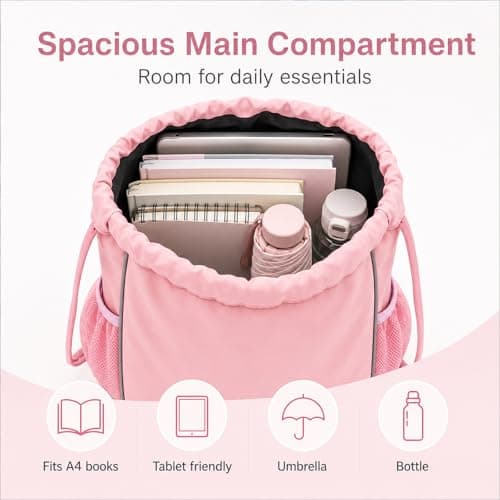 FAVORTALK Girls Drawstring Gym Bag Waterproof Drawstring Backpack with Outside Zipper Pocket Dry and Wet Separation for School Sport Swimming Travel Swimming Sports Gym Bag, Pink 18211 — view 3